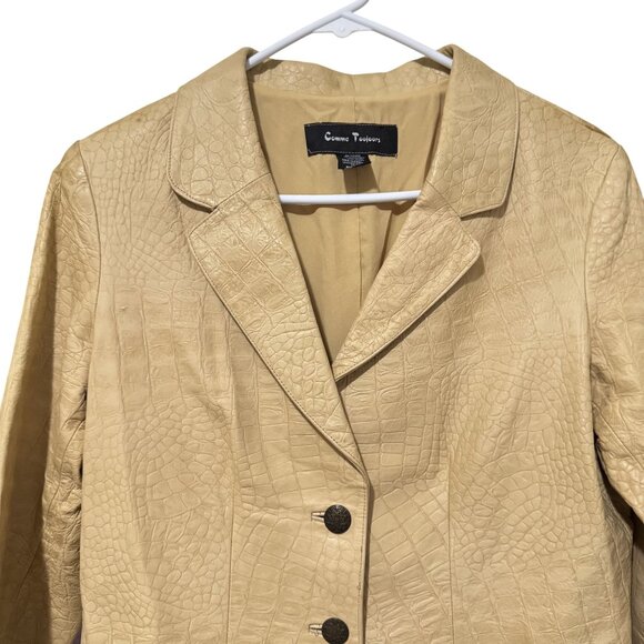 Vintage Comme Toujours Women's 100% Leather Jacket Soft Tan Embossed Size 10 - Picture 2 of 12